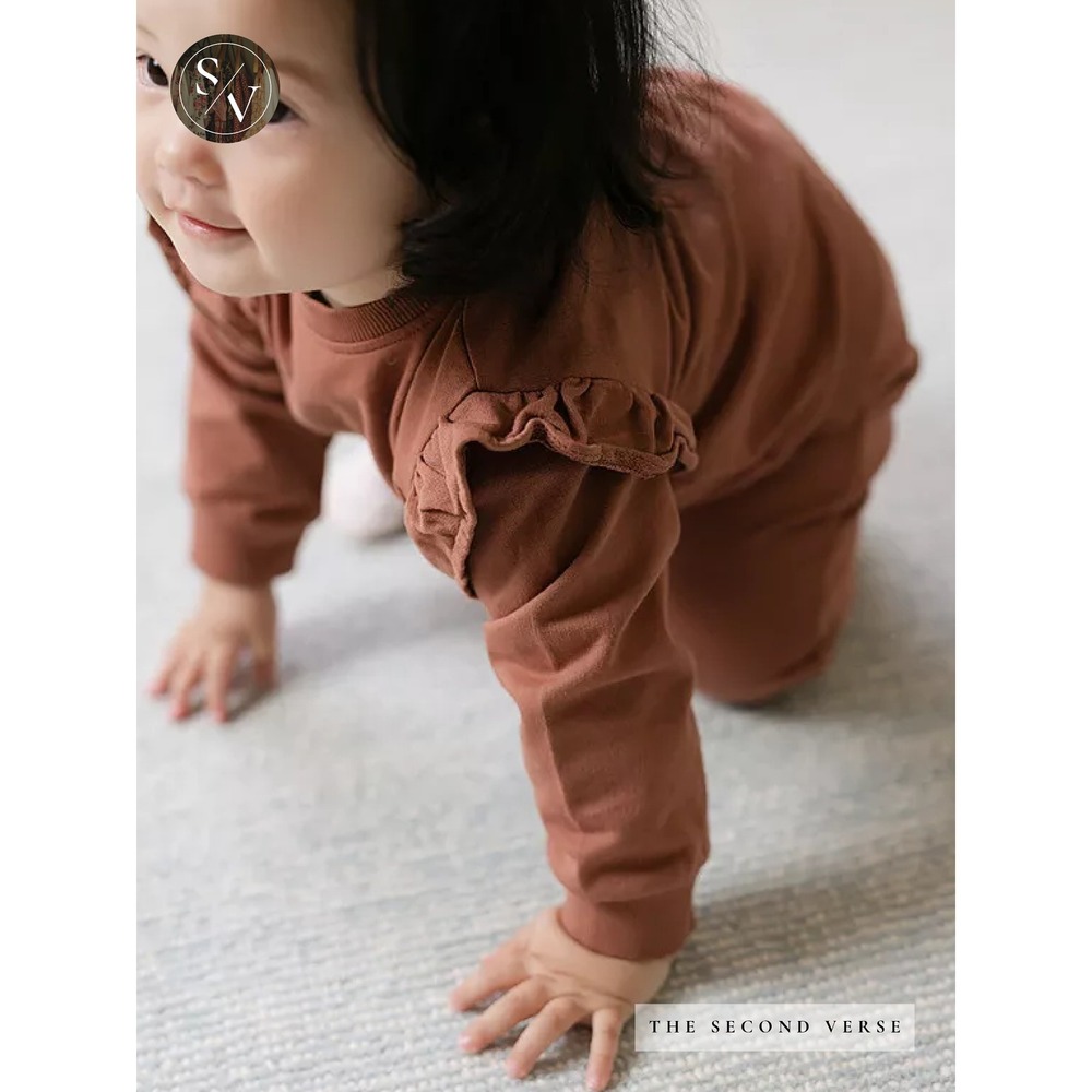 Pehr Kids Ruffle Shoulder Sweatshirt Clay Long Sleeve Top 12-18 Months